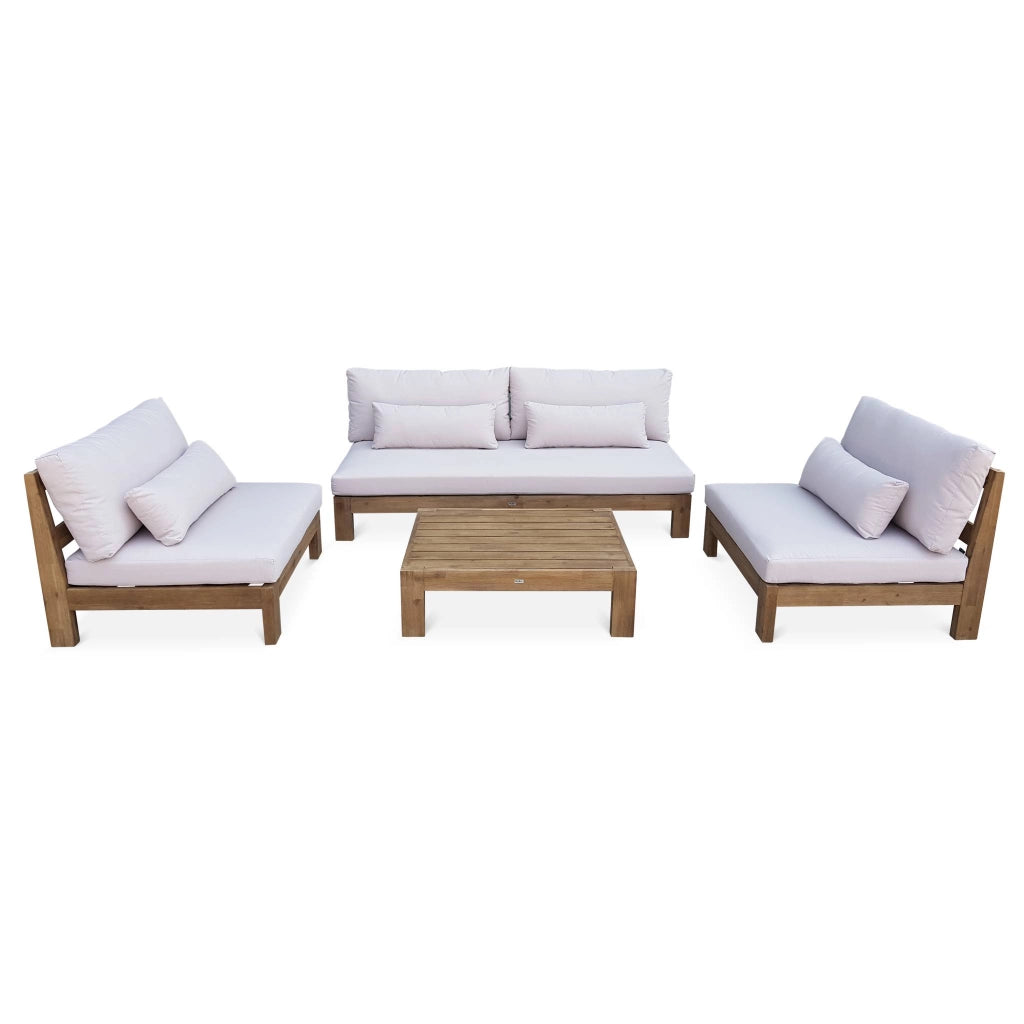 Salotto da giardino in legno, 5 posti, marrone naturale