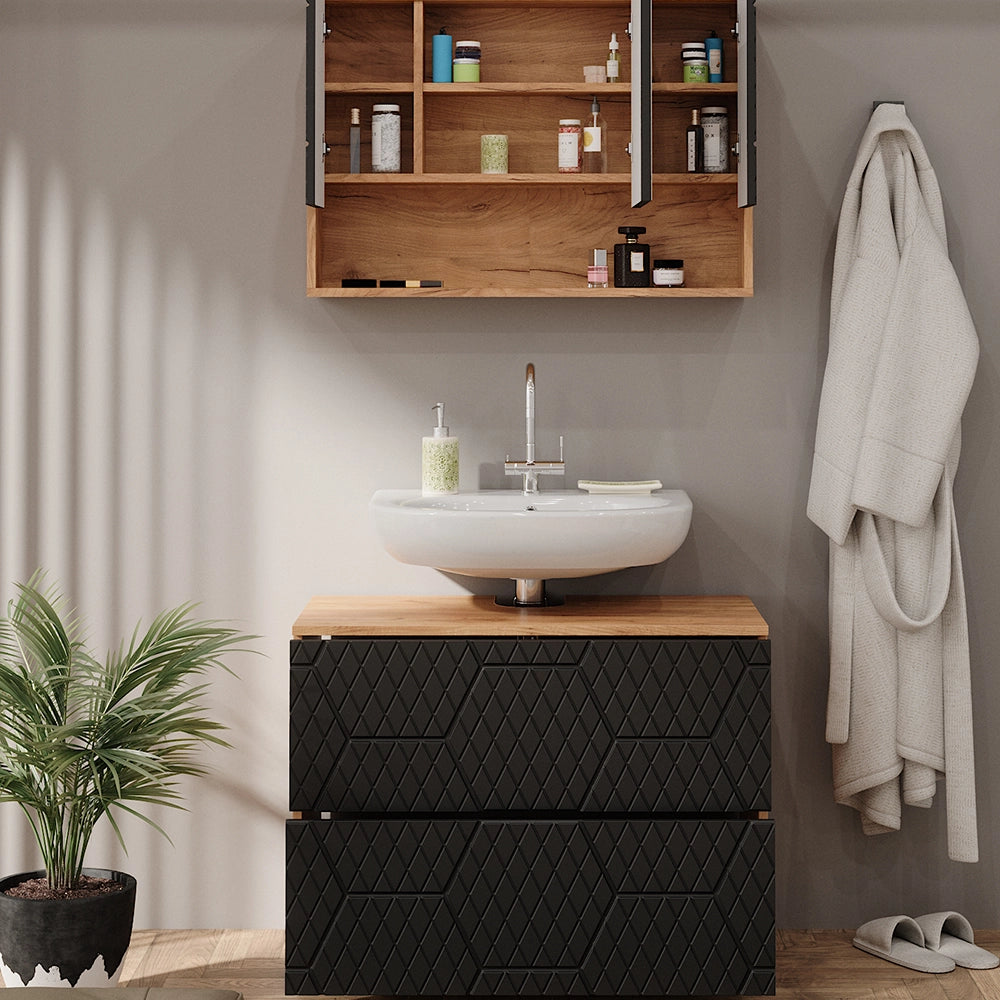 Vicco Set mobili bagno Antracite con struttura a nido d'ape 2 parti, base 80 cm