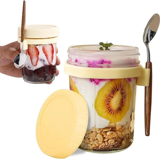 Bottiglie per overnight oats - Bicchieri per muesli - Bicchieri di vetro - Overnight oats - Avena - 2 pezzi - Da non perdere per il tuo colazione!