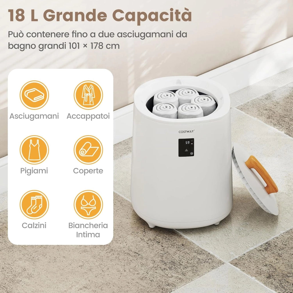 COSTWAY Scalda Asciugamani per Bagno, Scalda Coperta Grande 18 L con Display LED & Spegnimento Automatico, Secchio Portatile per Asciugamani Caldi per 2 Asciugamani, Accappatoi e Coperte (Bianco)