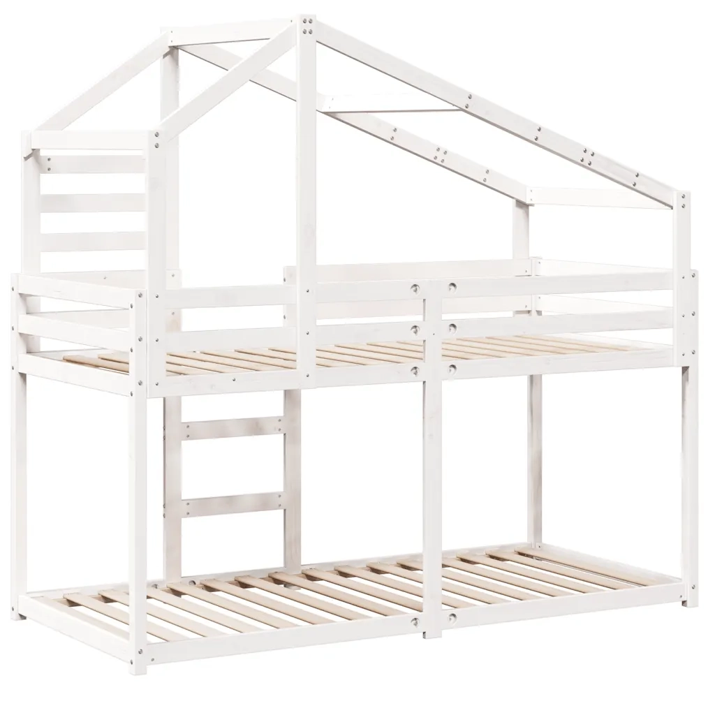 Letto a Castello con Tetto Bianco 90x200 cm in Legno di Pino