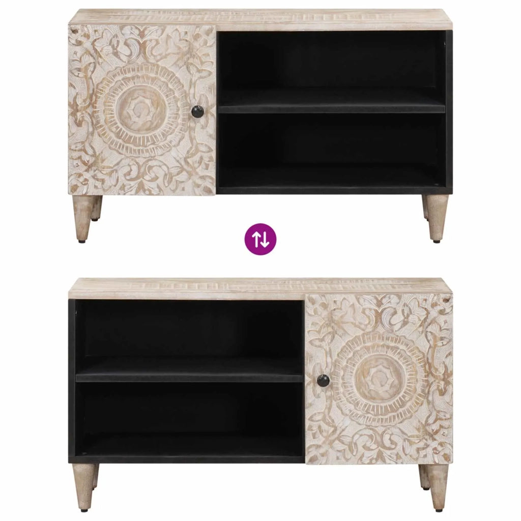 Mobile TV Bianco 80 x 31,5 x 46 cm Legno di mango massello 4018383