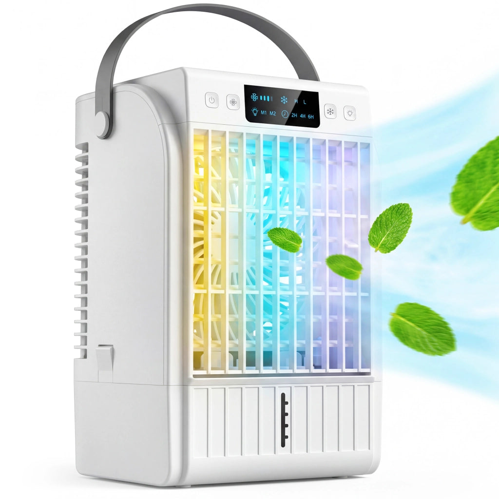 Raffreddatore ad evaporazione portatile ¨C zephmum ¨C 4 velocit¨¤, 2 modalit¨¤ nebulizzazione, LED RGB, bianco