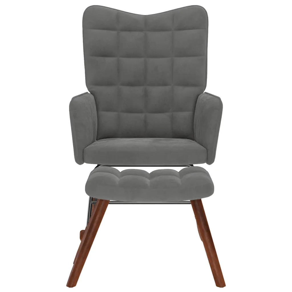 Sedia a dondolo con sgabello in velluto grigio scuro CFW9423281