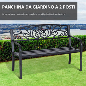 Panchina da Giardino 2 Posti 127x60x87 cm in Metallo Nero