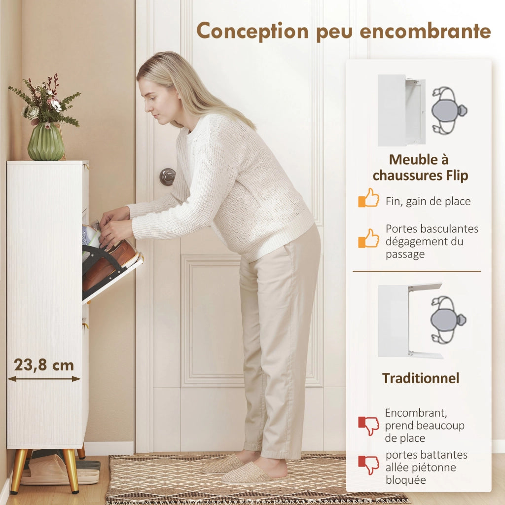 Armadio per scarpe con cassetti e ripiani ¨C zephmum ¨C bianco 99.4x23.8x106.6cm