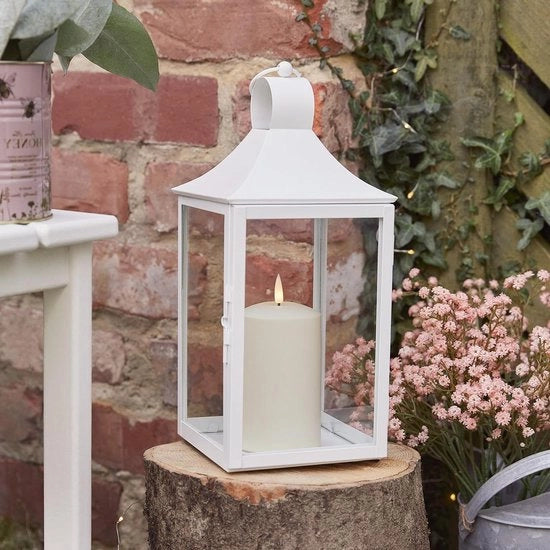 Lanterna - Albury TruGlow kaars per esterno - metallo bianco - lanterna decorativa per giardino - funziona con batterie e timer - IP44 certificato