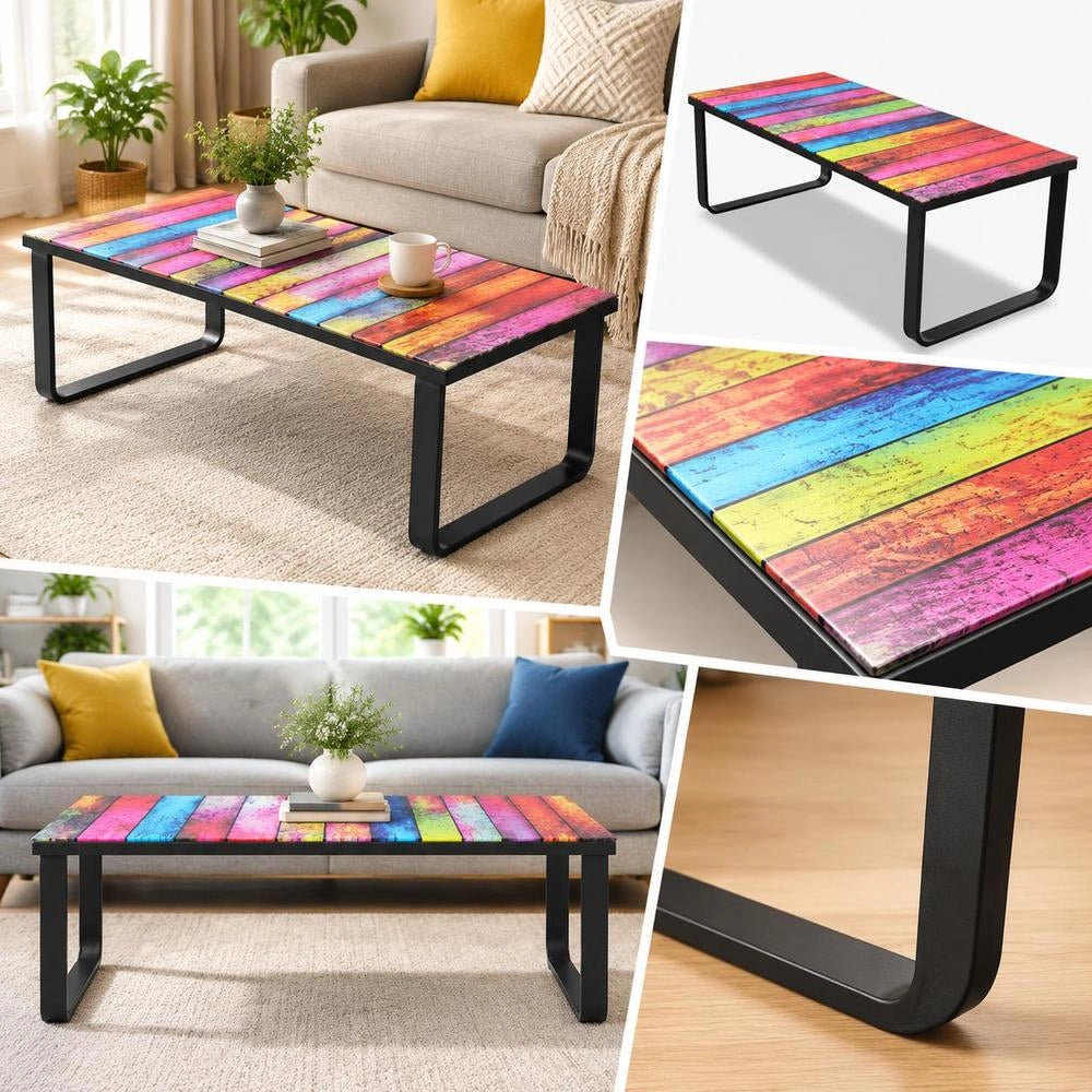 Coffee Table With Glass Top Rainbow Print