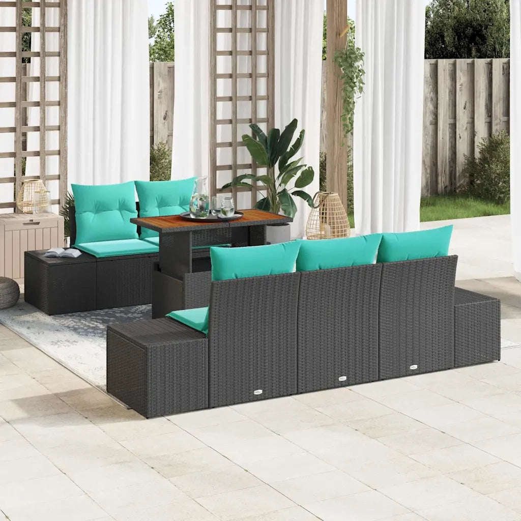 Set Divano da Giardino 6 pz Nero Poly Rattan 3358643