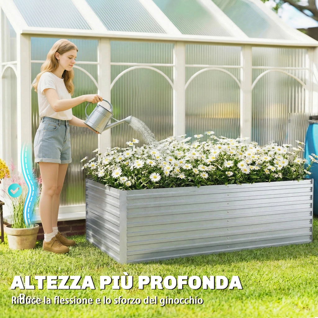 Set di 2 Aiuole Rialzate con Bordo Sicuro per Orto in Metallo Galvanizzato Argento