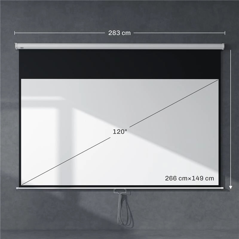 TELO PER PROIETTORE 120" RAPPORTO 16:9, FISSAGGIO A MURO E SOFFITTO PER CASA E UFFICIO, BIANCO