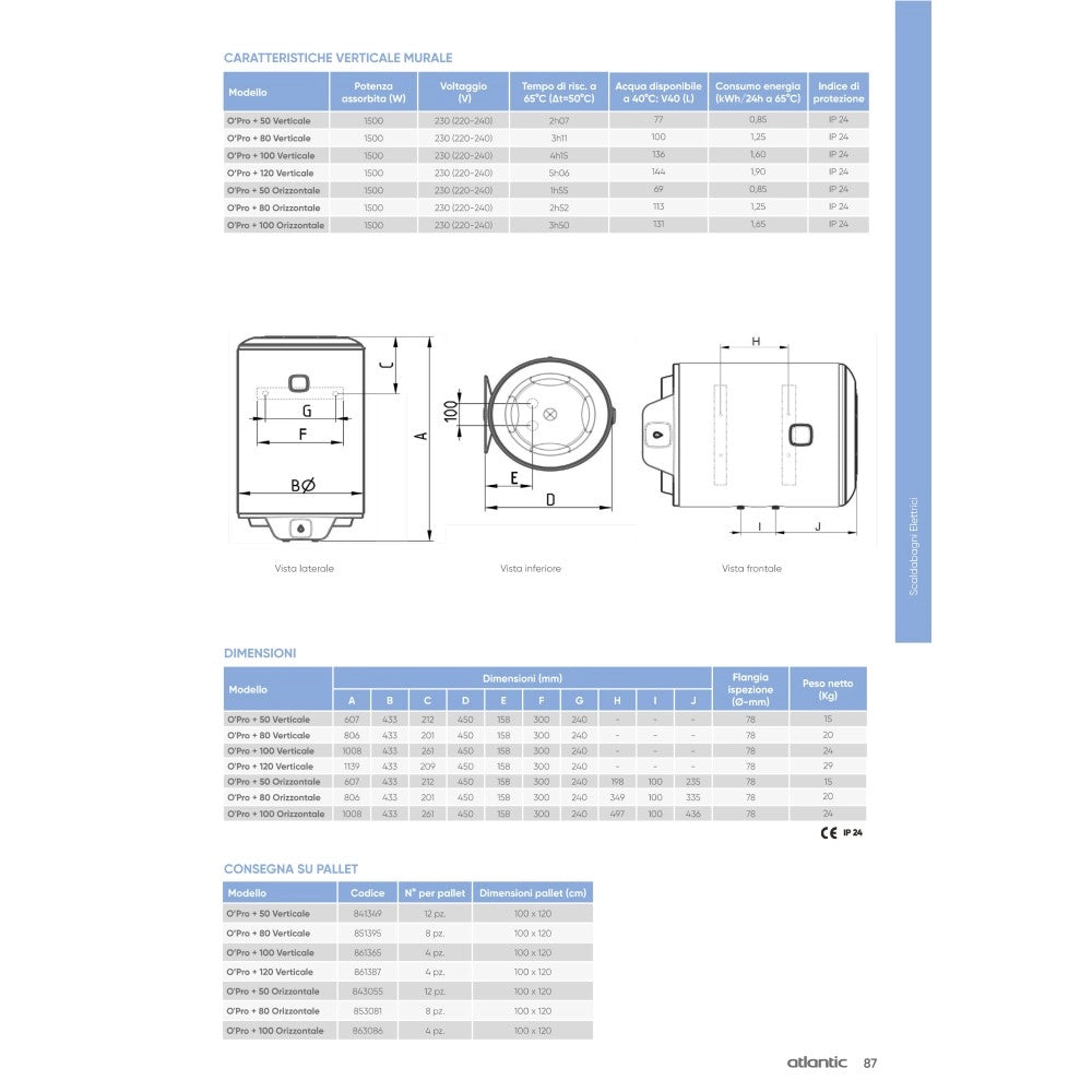 Atlantic o'pro+ scaldabagno boiler elettrico 50lt verticale - 2 anni di garanzia