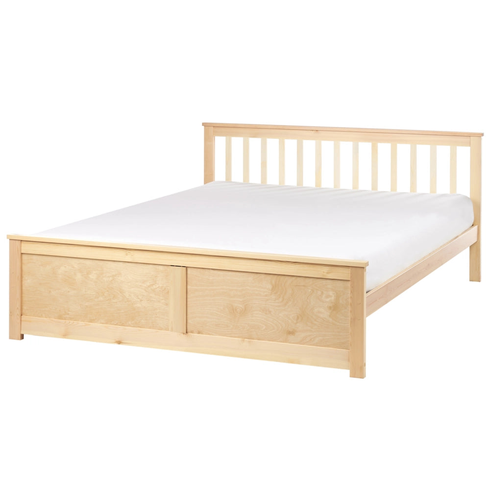 Letto matrimoniale in legno di Pino chiaro con Rete a Doghe 160 x 200 cm stile minimalista