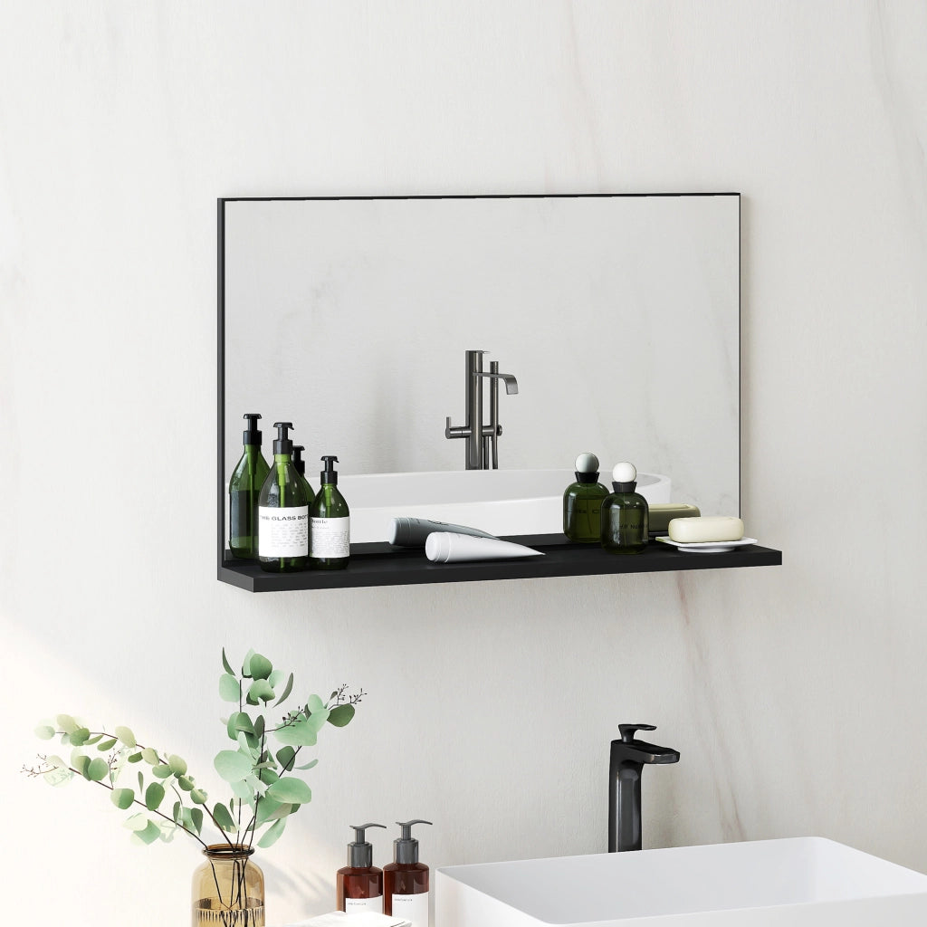 Specchio Bagno da Parete con Mensola Design Moderno e Multiuso, 60x12x40 cm, Nero