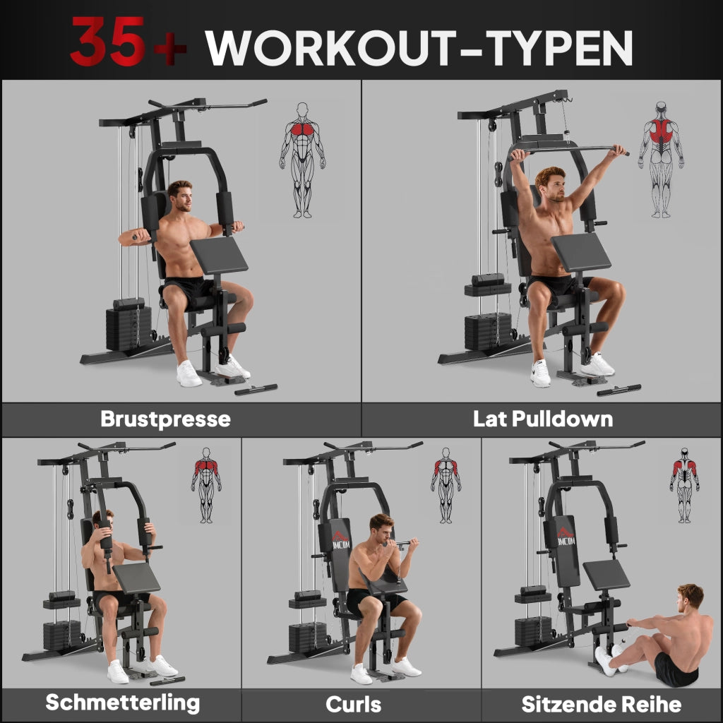 Stazione fitness multifunzione ¨C Xylo ¨C con lat machine, cavi, panca pettorali, butterfly, leg press, 45kg
