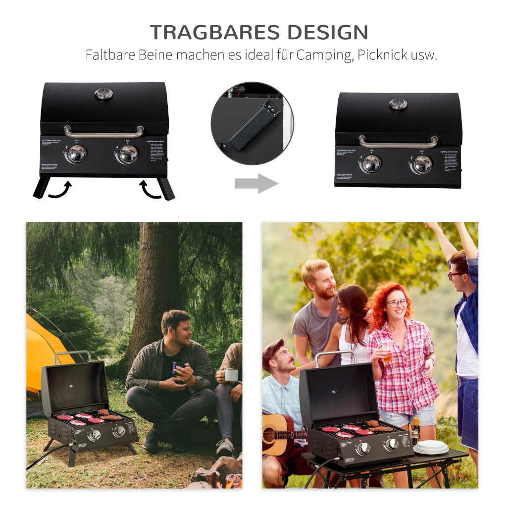 Tavolo Grill Gas BBQ 2 Bruciatori ¨C zephmum ¨C Nero Acciaio Inox 55x46.5x41 cm