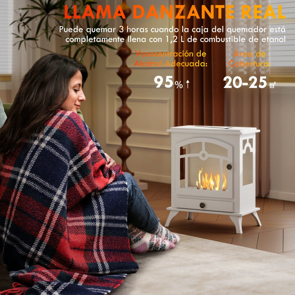 Camino a Bioetanolo da Pavimento con Serbatoio 0,9L ¨C zephmum ¨C 45x28x54cm Bianco