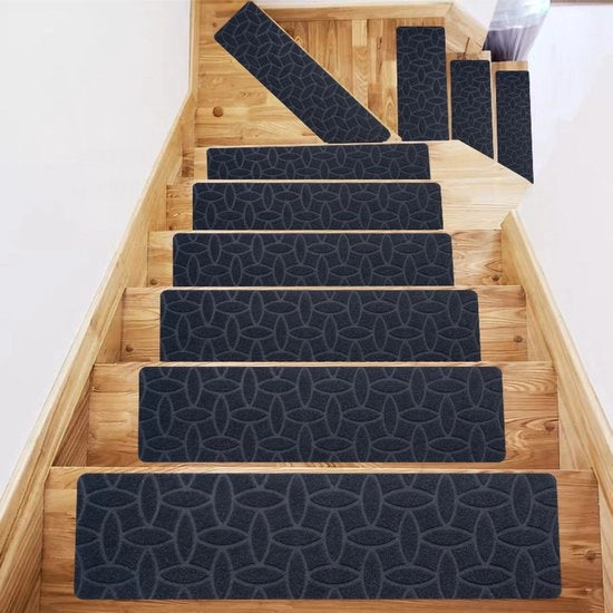 Materassini in legno per scale - 4 pacchi - tappeti antisliporto per scale - adesivi - 20x76 cm riutilizzabili - tappeti antisliporto per scale - tappeti in rilievo con pelo - tappeti di sicurezza - facile da installare - per scale in legno per interni