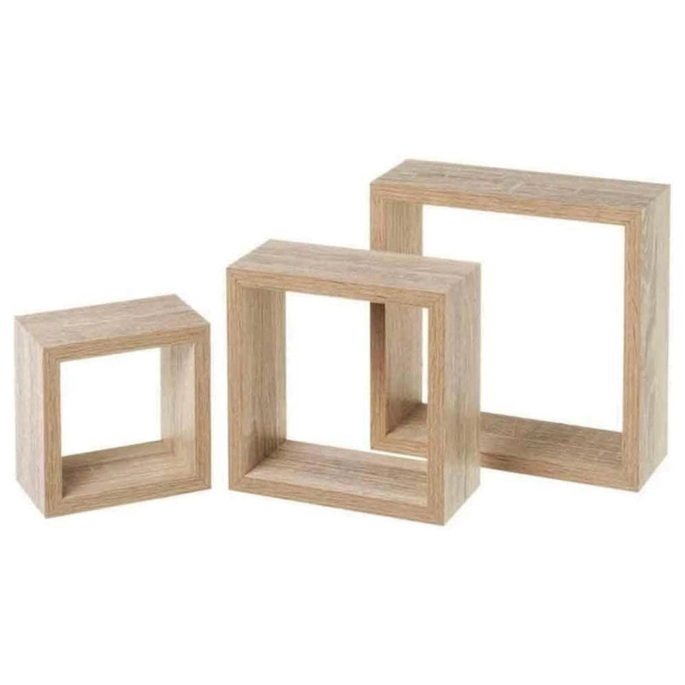 Trade Shop - Set 3 Mensole Da Parete Moderne Design Cubo Mensola Scaffale In Legno Mdf Nature -