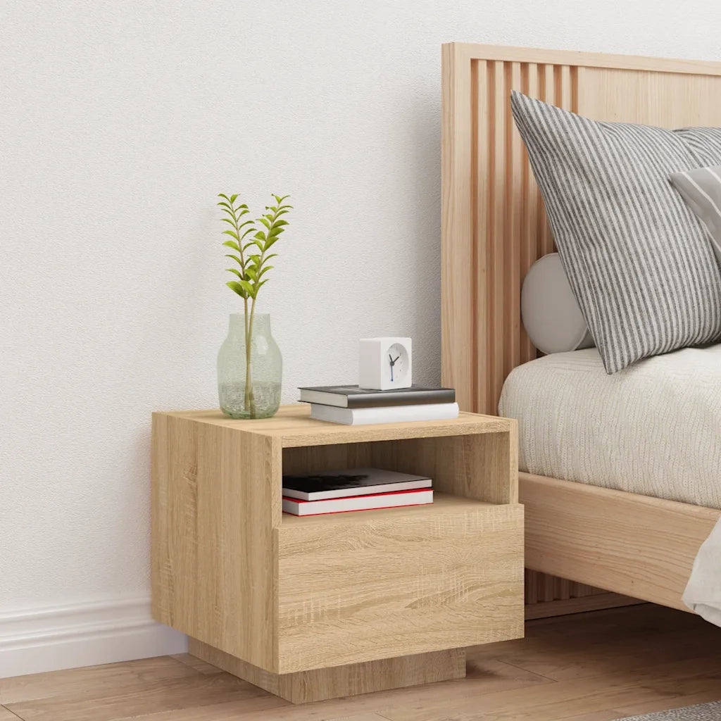 Comodino | Armadio da Notte | Mobiletto da notte con Luci LED Rovere Sonoma 40x39x37 cm