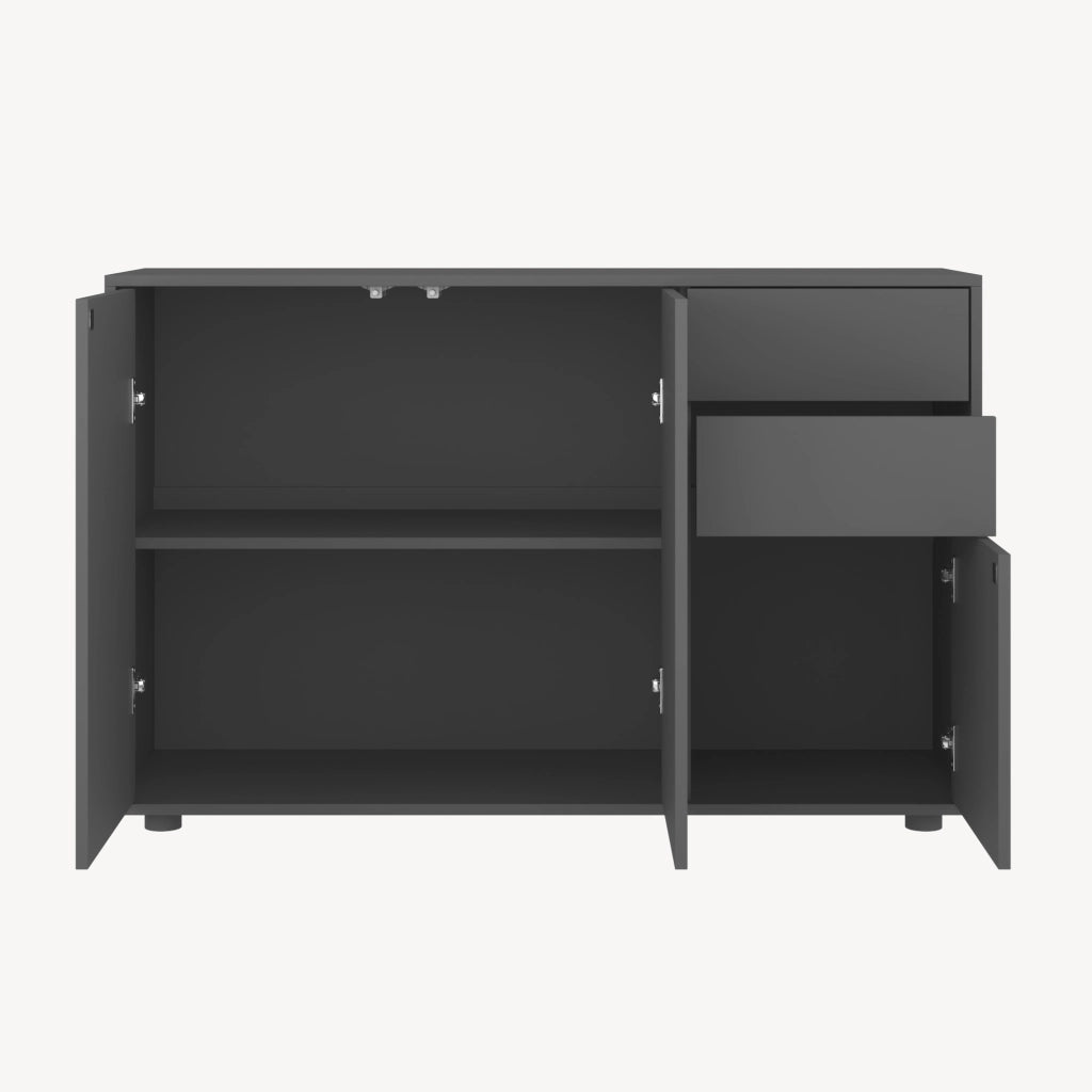 Credenza Paarl Comò con 3 Ante e 2 Cassetti 74x117x36 cm - Grigio Scuro Opaco [en.casa]