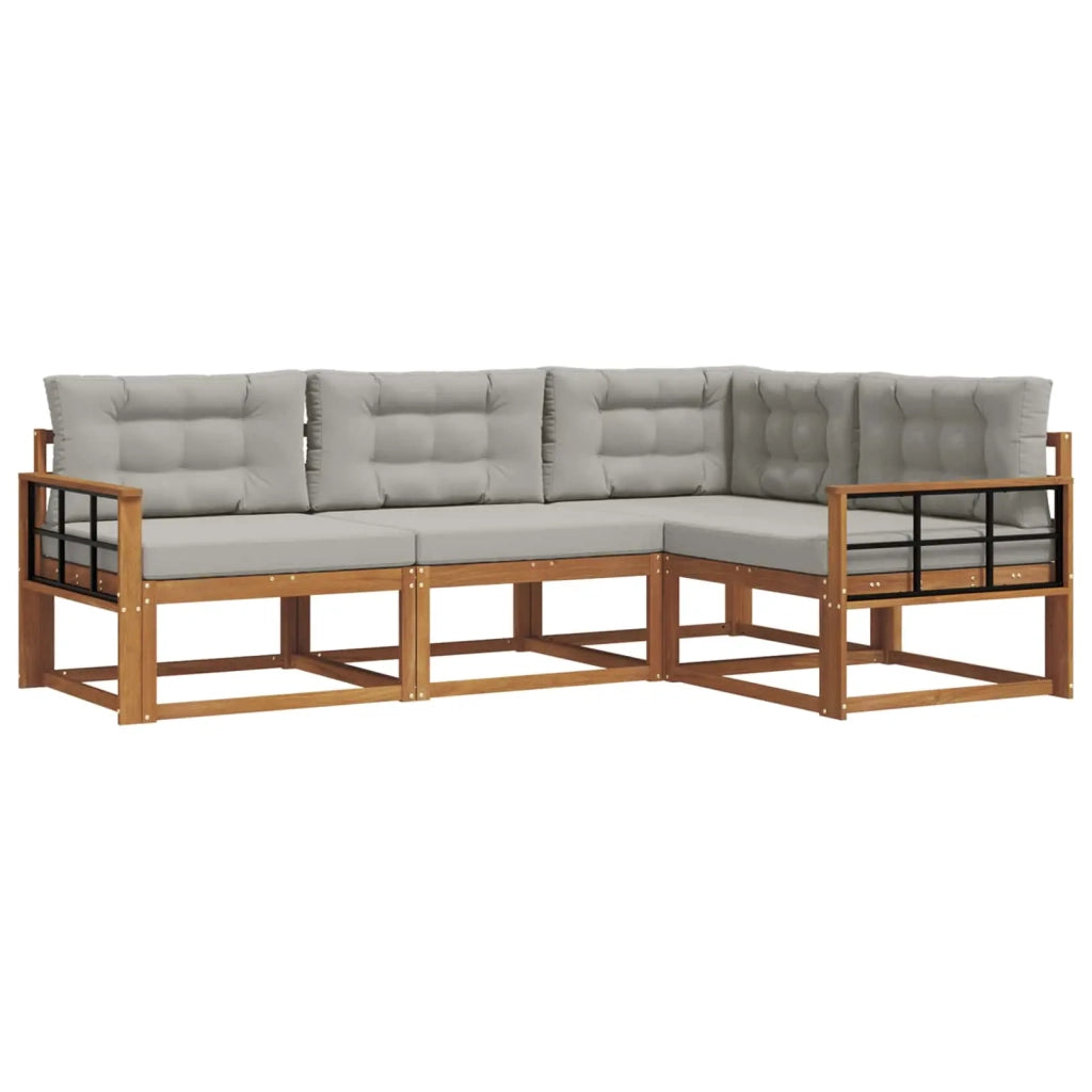 Set di divani da esterno 4 pcs Grigio Naturale e Chiaro