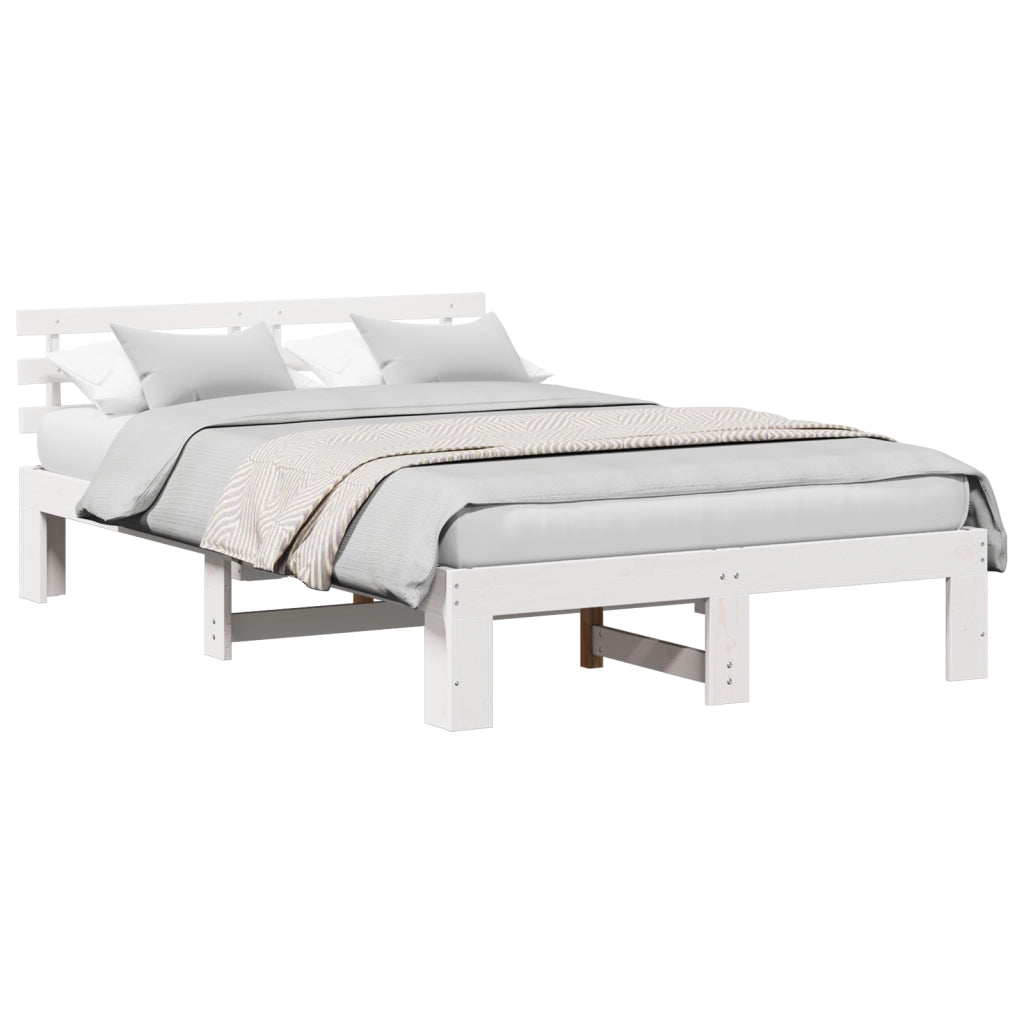 Letto in Pino Bianco Bianco Legno Massello 140 x 190 cm Durevole