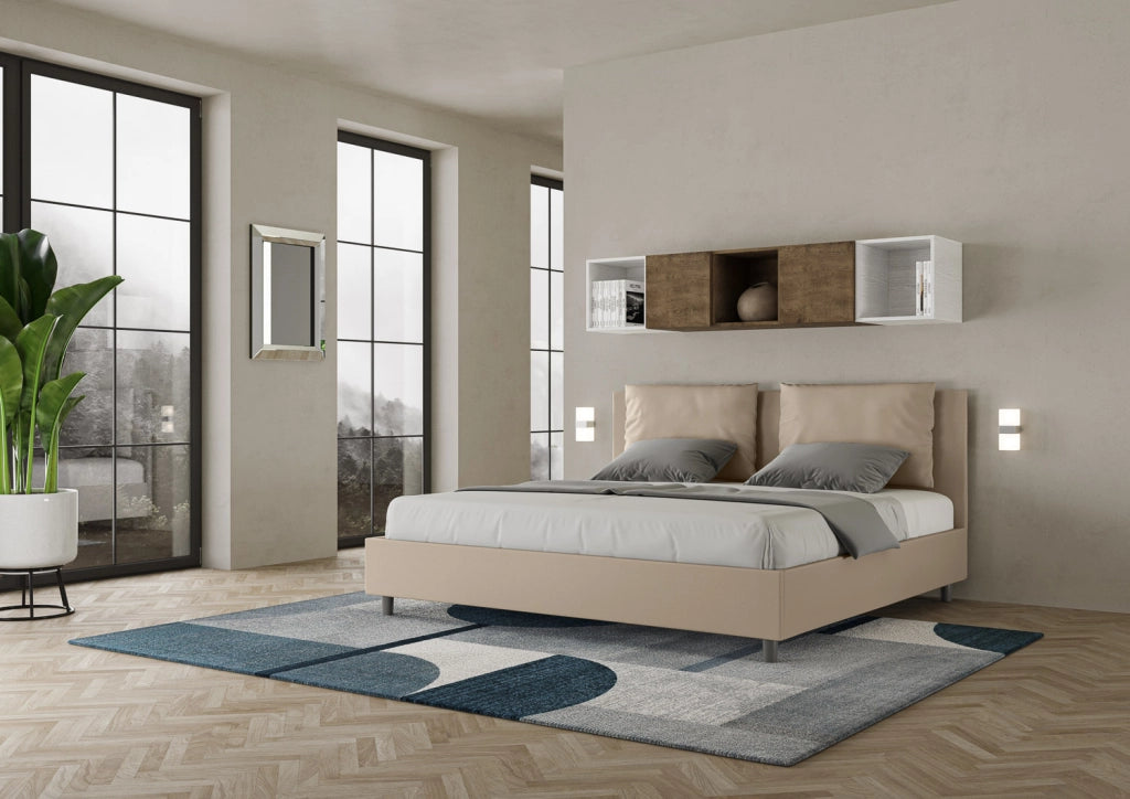 BS COM Letto contenitore imbottito 180x200 similpelle tortora