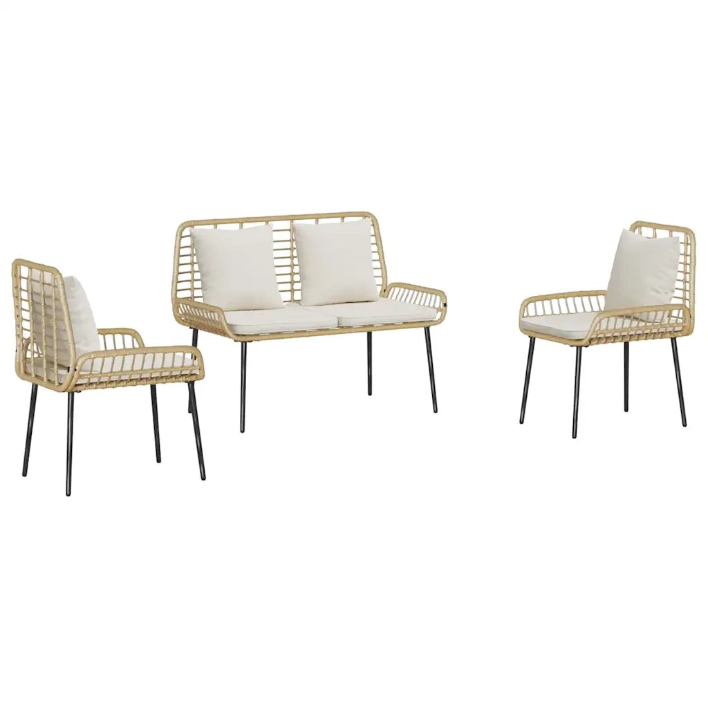 Set da Pranzo per Giardino 3 pcs Marrone e Crema polyrattan 42010361