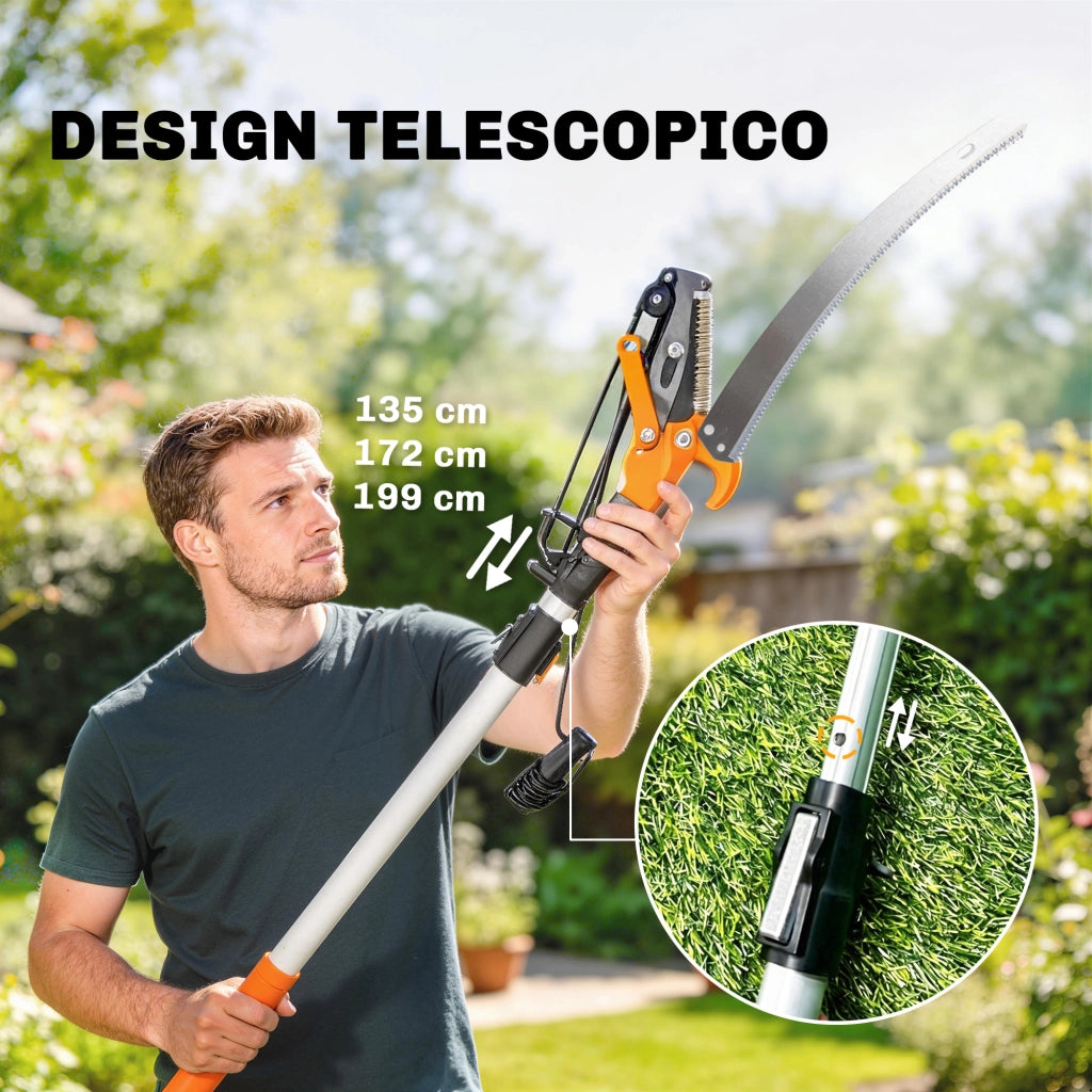 Set 3 Pezzi con Seghetto Manuale 2-in-1 con Asta Telescopica da 2-3 m Sega da Potatura e Forbice Arancione