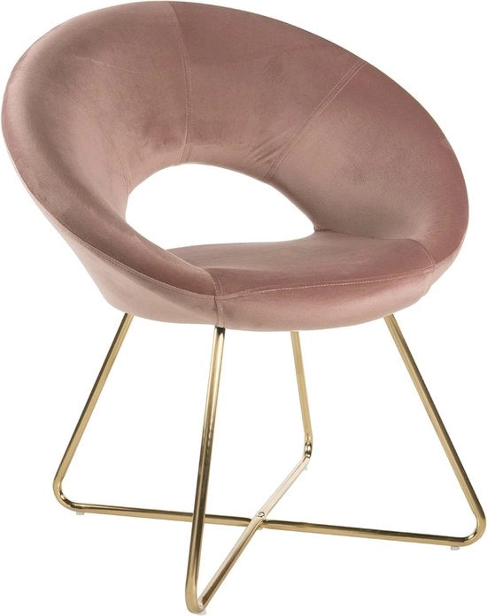 Sedile con schienale circolare imbottito – Telaio in metallo dorato con ruote – Sedia ergonomica comoda per ufficio e cucina – Dimensioni 71x59x84 cm