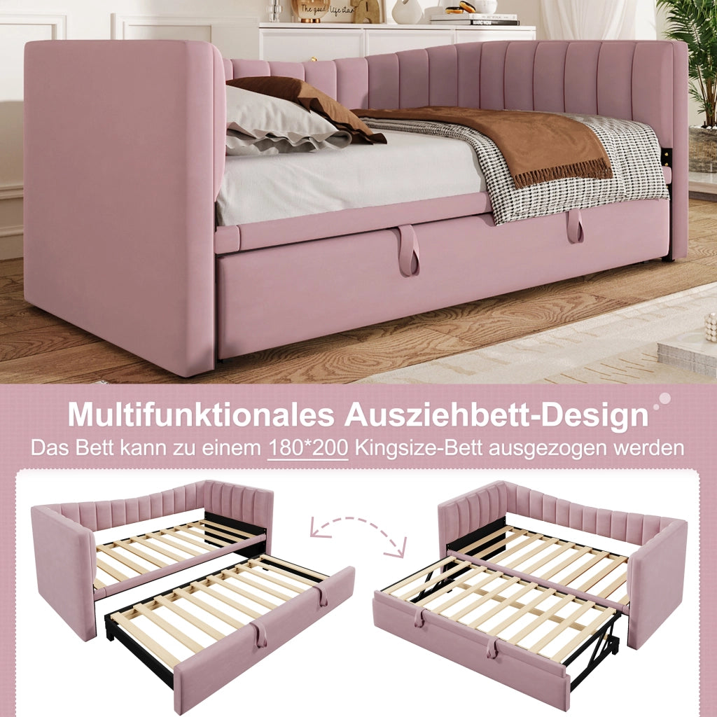 Letto pieghevole con estrazione velluto rosa 90x200 cm