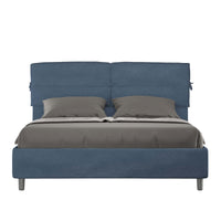 Letto Matrimoniale 160x210 cm con Rete e Contenitore con Testata e Alzata Comoda Imbottito in Microfibra Nandy Blu