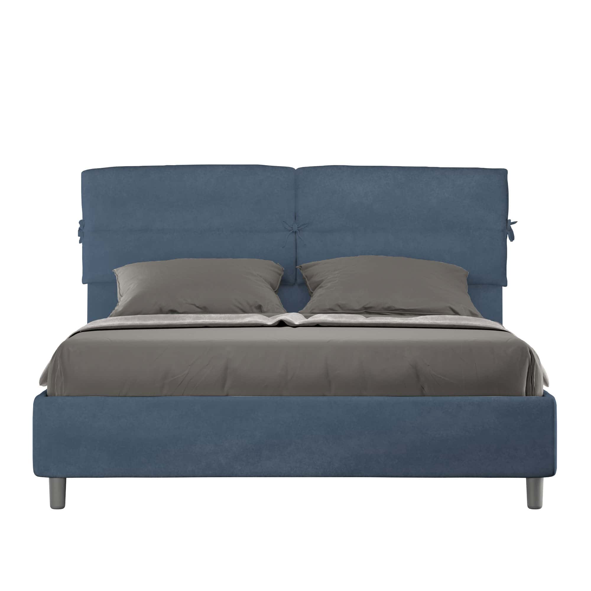 Letto Matrimoniale 160x210 cm con Rete e Contenitore con Testata e Alzata Comoda Imbottito in Microfibra Nandy Blu