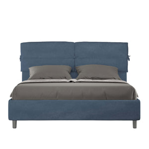 Letto Matrimoniale 160x210 cm con Rete e Contenitore con Testata e Alzata Comoda Imbottito in Microfibra Nandy Blu