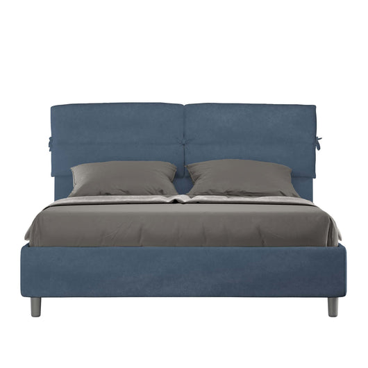 Letto Matrimoniale 160x210 cm con Rete e Contenitore con Testata e Alzata Comoda Imbottito in Microfibra Nandy Blu