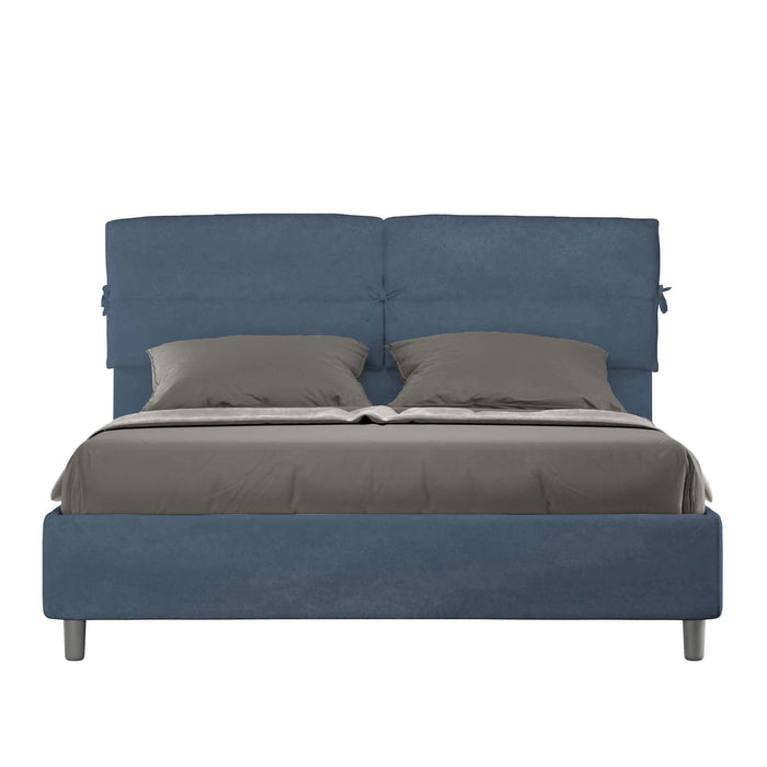 Letto Matrimoniale 160x210 cm con Rete e Contenitore con Testata e Alzata Comoda Imbottito in Microfibra Nandy Blu
