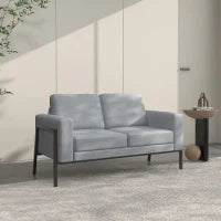 Divano 2 Posti in Tessuto Effetto Lino con Gambe in Acciaio e Cuscini Imbottiti, 138x70x83.5 cm, Grigio