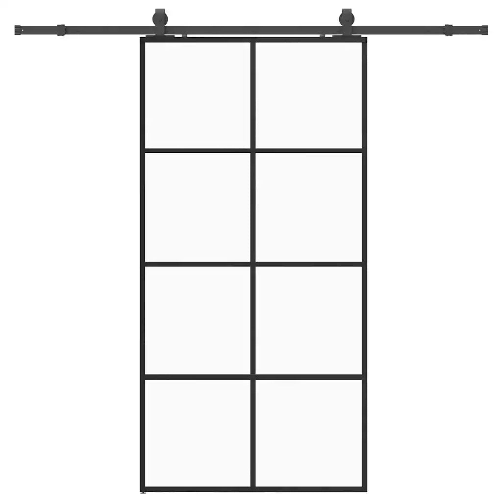 Porta Scorrevole con Ferramenta Nera 102,5x205 cm in Vetro ESG