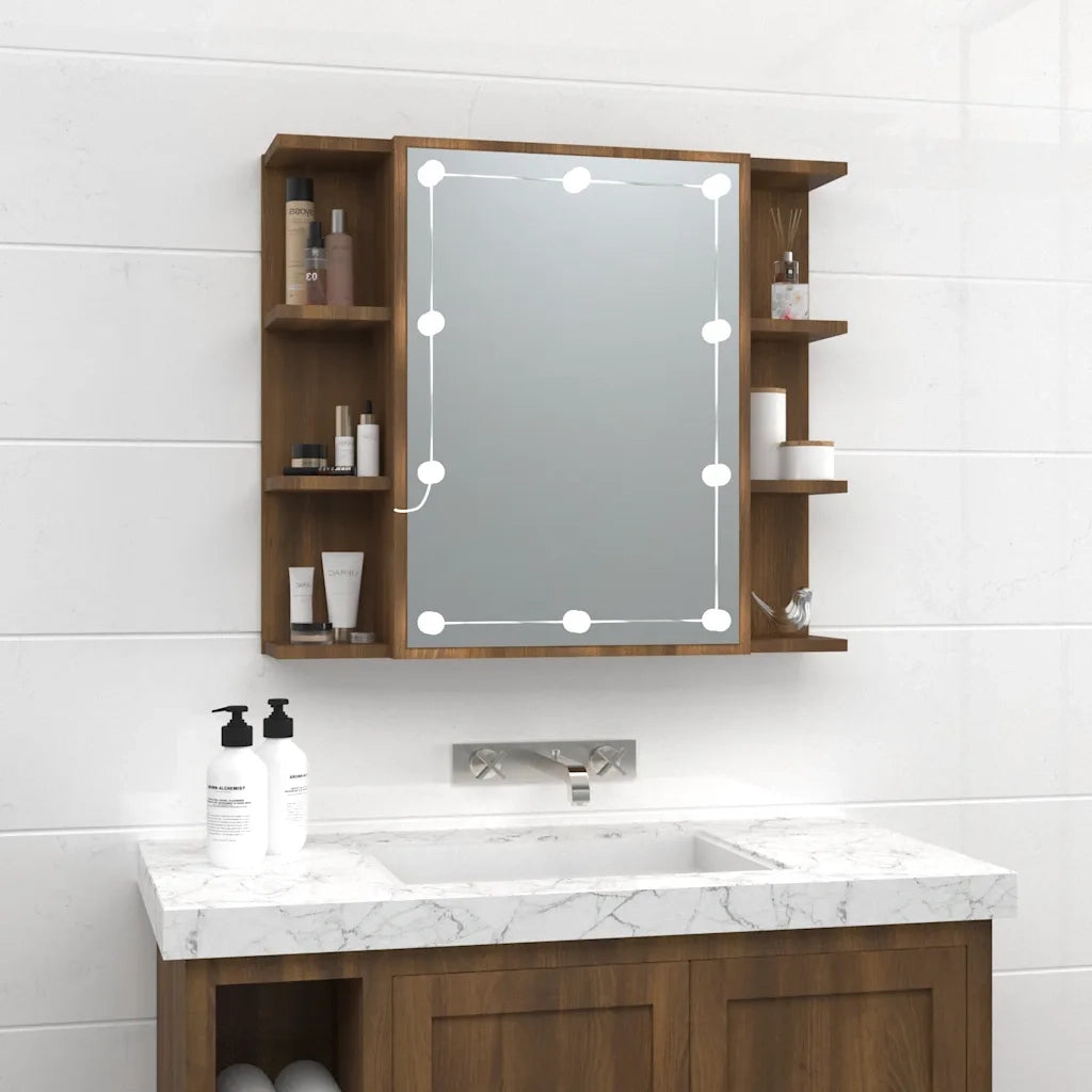 Mobile a Specchio con LED-Armadietto a Specchio Rovere Marrone 70x16,5x60 cm