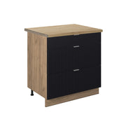 Vicco Mobiletto base per cucina Nero a righe 80 cm con 3 cassetti, PL Rovere