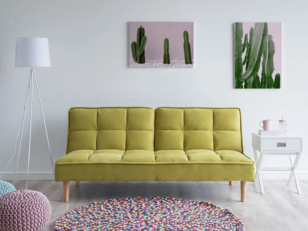Divano Letto Verde 3 Posti Schienale Reclinabile Trapuntato convertibile