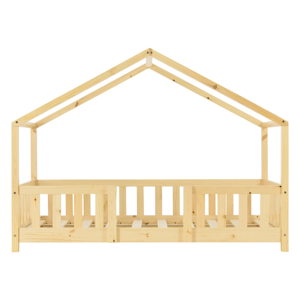 Letto per Cameretta Treviolo a Forma di Casetta 70x140 cm Legno Naturale [en.casa]