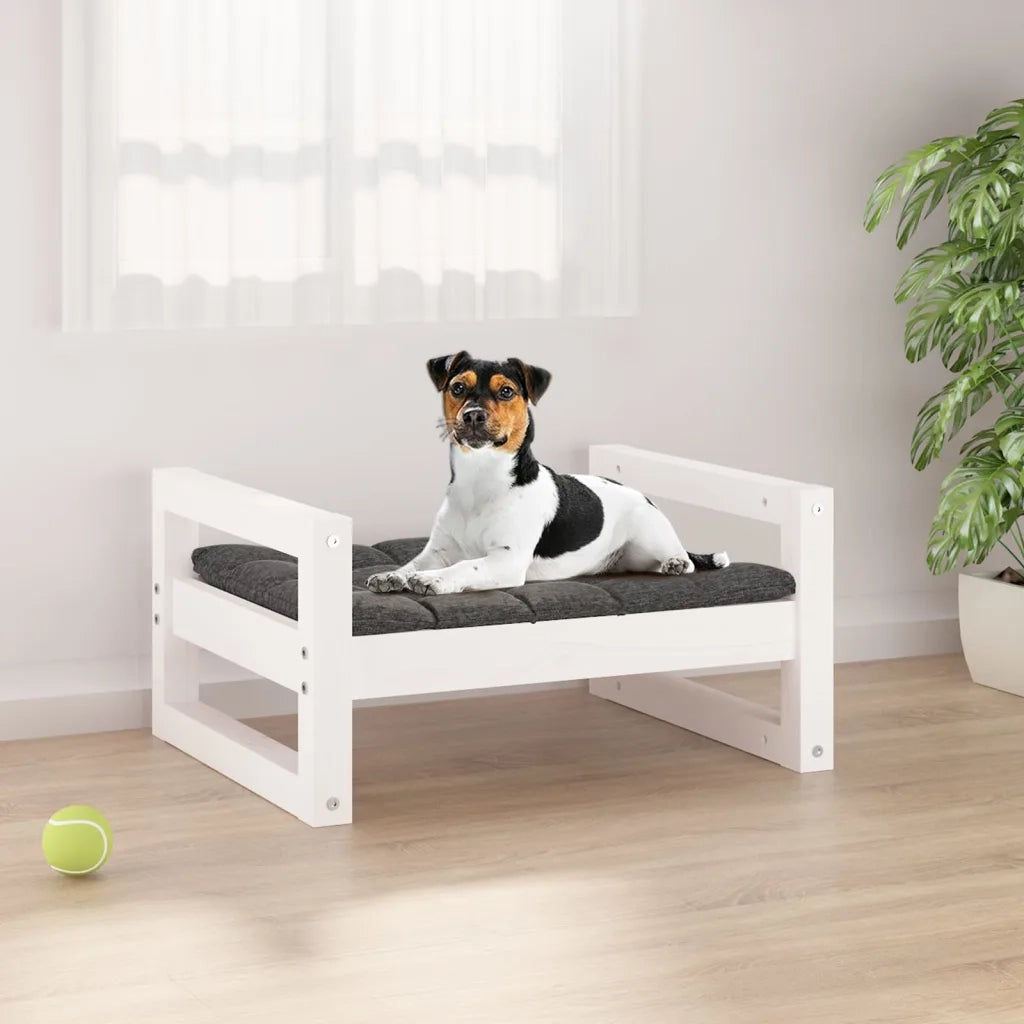 Cuccia per Cani Bianca 55,5x45,5x28cm in Legno Massello di Pino 821468