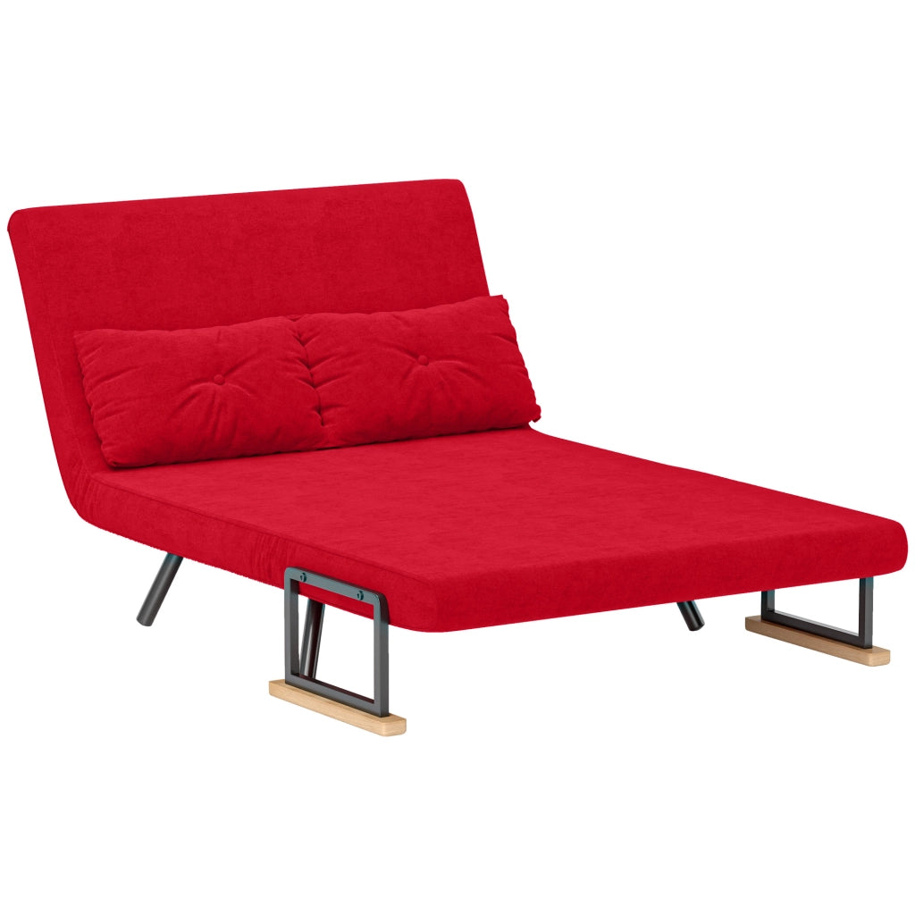 Divano Letto in Tessuto Effetto Velluto con Schienale Regolabile e 2 Cuscini, 102x73x81 cm, Rosso