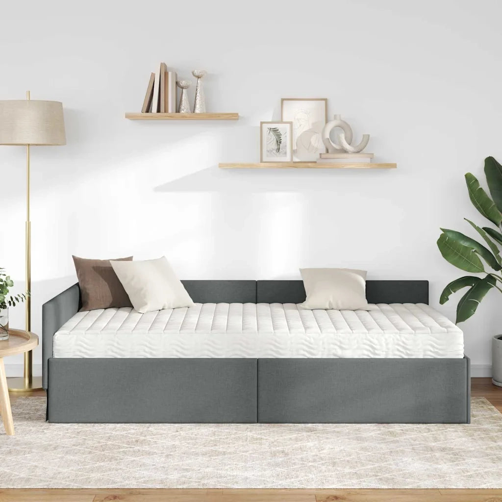 Struttura Letto Angolare con Materasso 2 pcs Grigio Tessuto