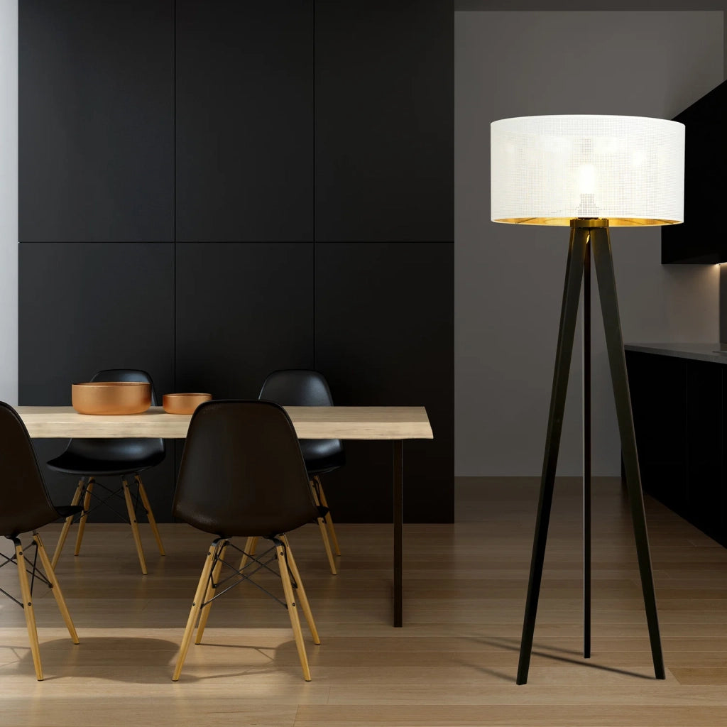 Piantana Moderno Drago Acciaio Nero Bianco 1 Luce E27 Ip20