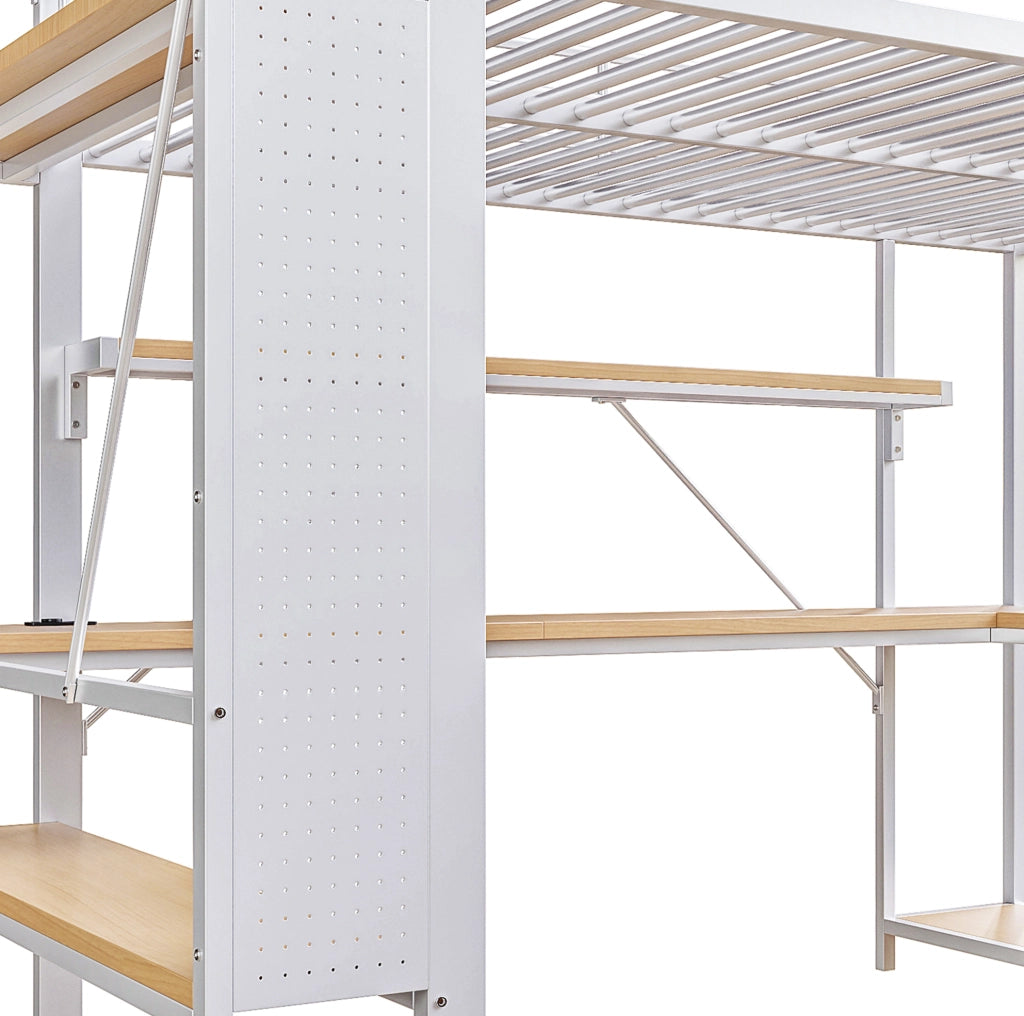 Letto a soppalco 90x200 cm con scrivania, LED e USB bianco HAVRYA