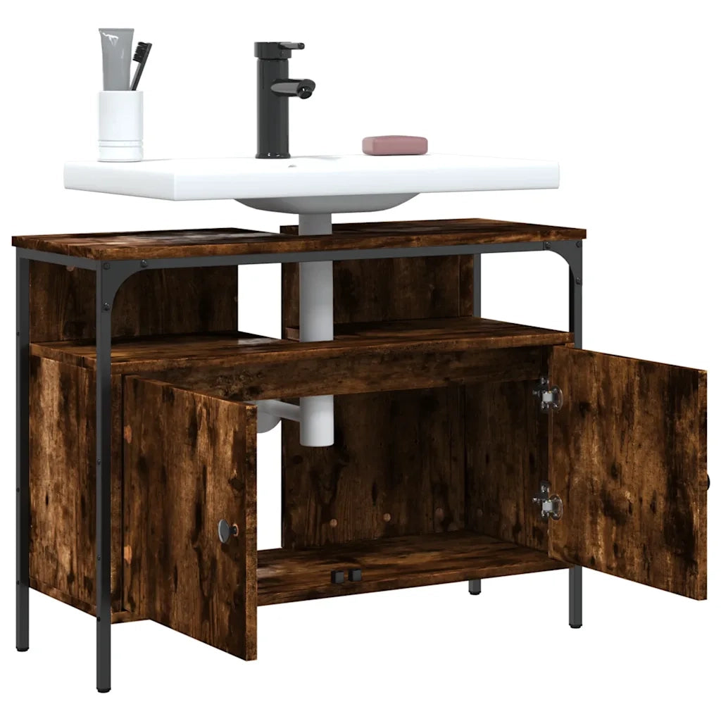 Mobile Lavabo Bagno Rovere Fumo 80x30x60 cm Legno Multistrato 842443
