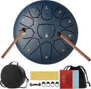 Strumento a Percussione a Disco in Acciaio a 11 Tonalità - Scatola Accessoria Borsa Pizzelli Libro Musicale Bastoncini Meditazione Yoga Suono
